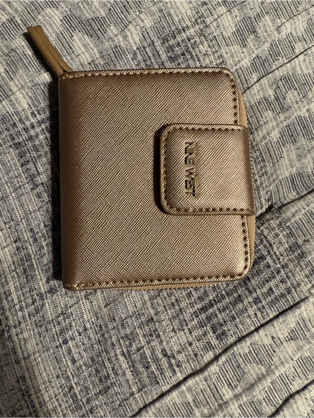 Nine West Metallic Bronze Compact Zip Wallet
